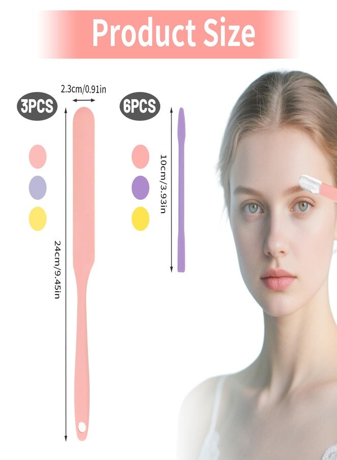 Koceci 9Pcs Silicone Wax Stick for Hair Removal, Reusable Eyebrow Wax Sticks and Silicone Applicator Sticks, Beauty Spatula for Home Salon Body Use (3 Colors) - Image 2